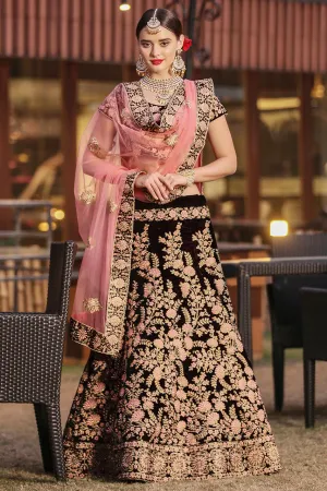 Exceptional Maroon Colored Wedding Wear Embroidered Lehenga Choli