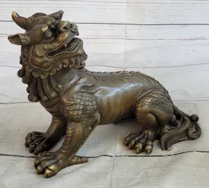 Exquisite Chinese Bronze Auspicious Lion Foo Dog Statue Signed Art