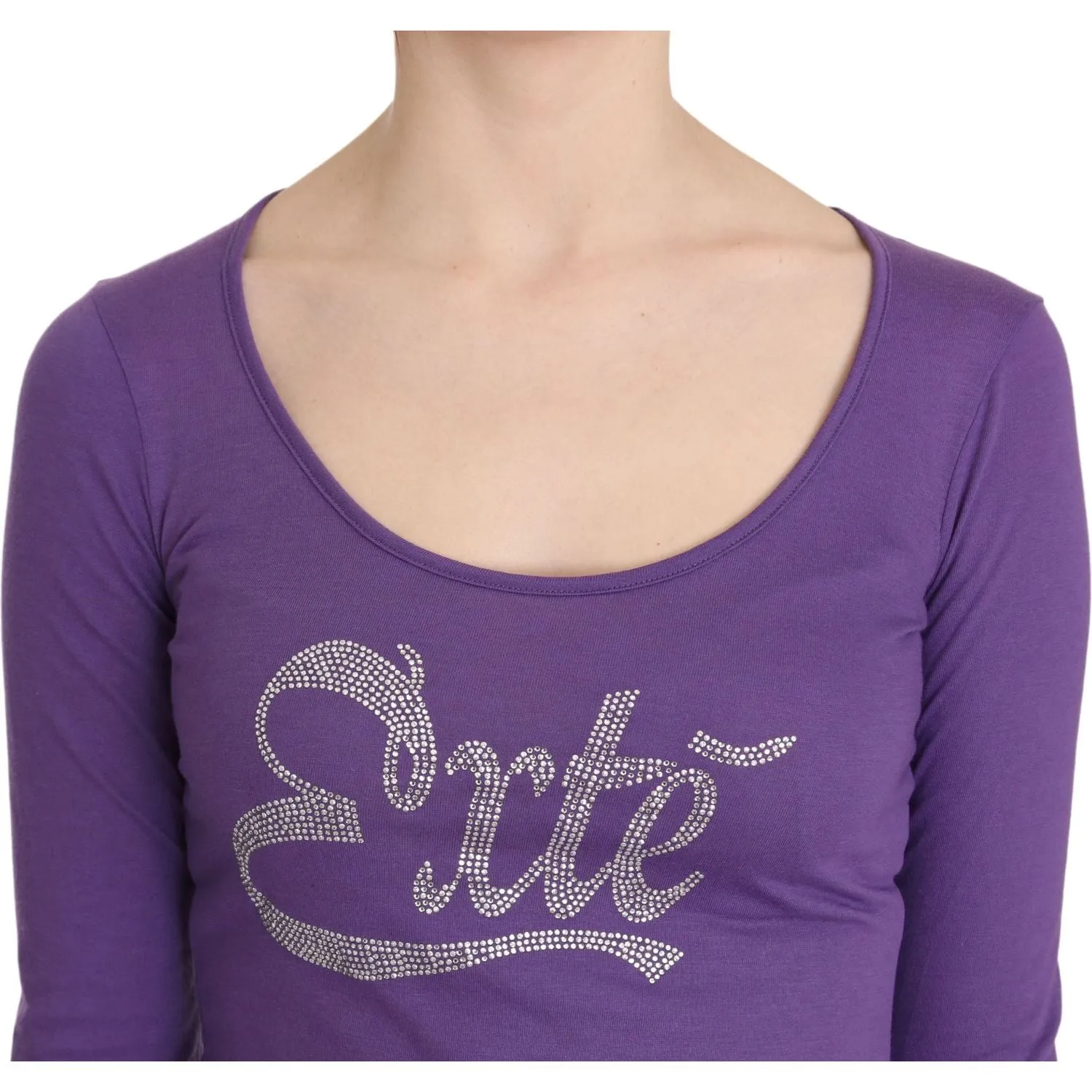 Exte Elegant Purple Crystal Embellished Long Sleeve Top