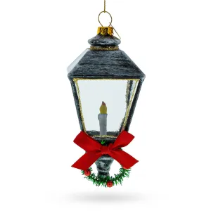 Festive Lantern With Red Bow - Blown Glass Christmas Ornament