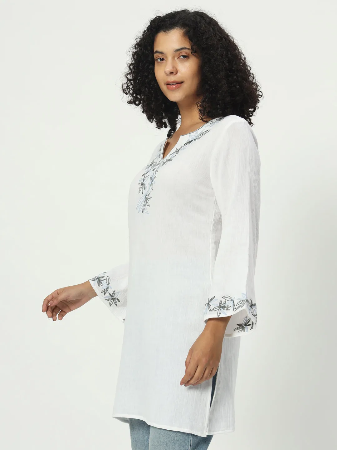 Floral Embroidered Cotton kurti