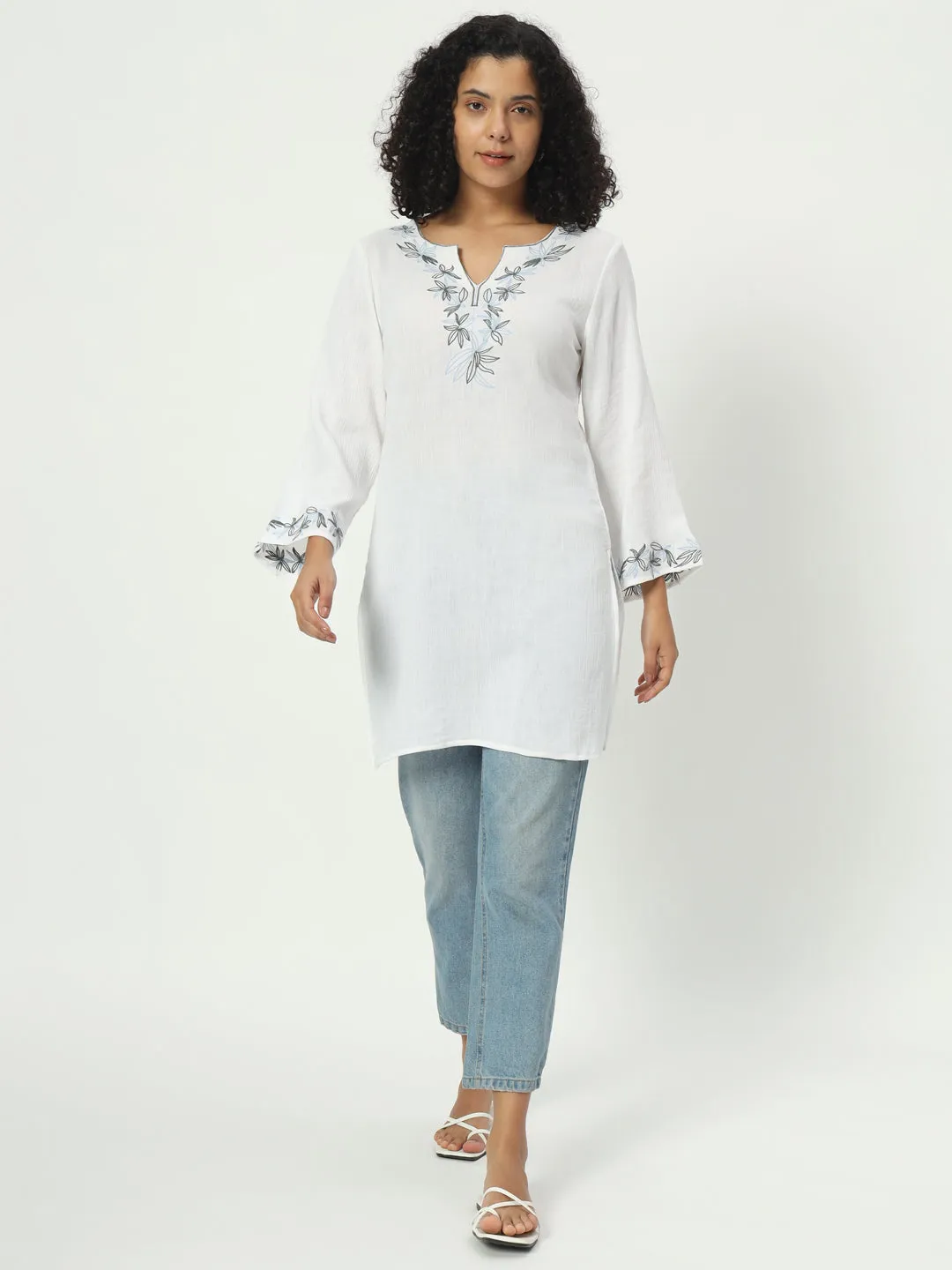 Floral Embroidered Cotton kurti