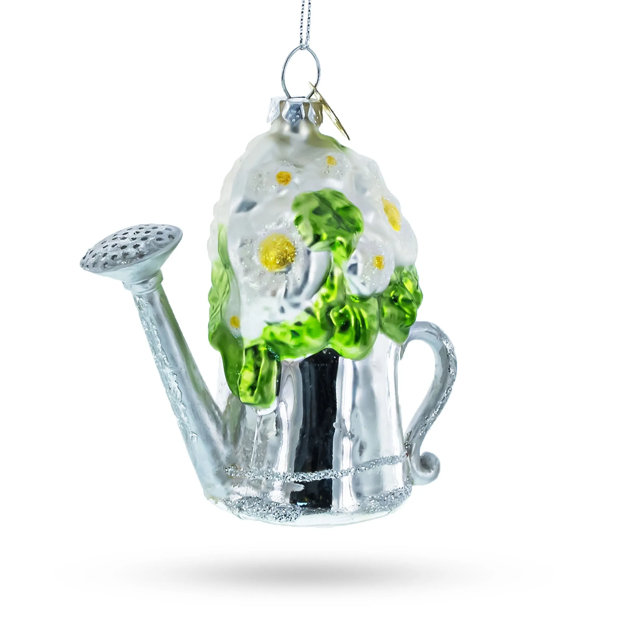 Floral Watering Can - Blown Glass Christmas Ornament