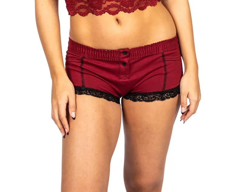  Foxers Boxer Briefs w/ Lace Trim in Black Cherry