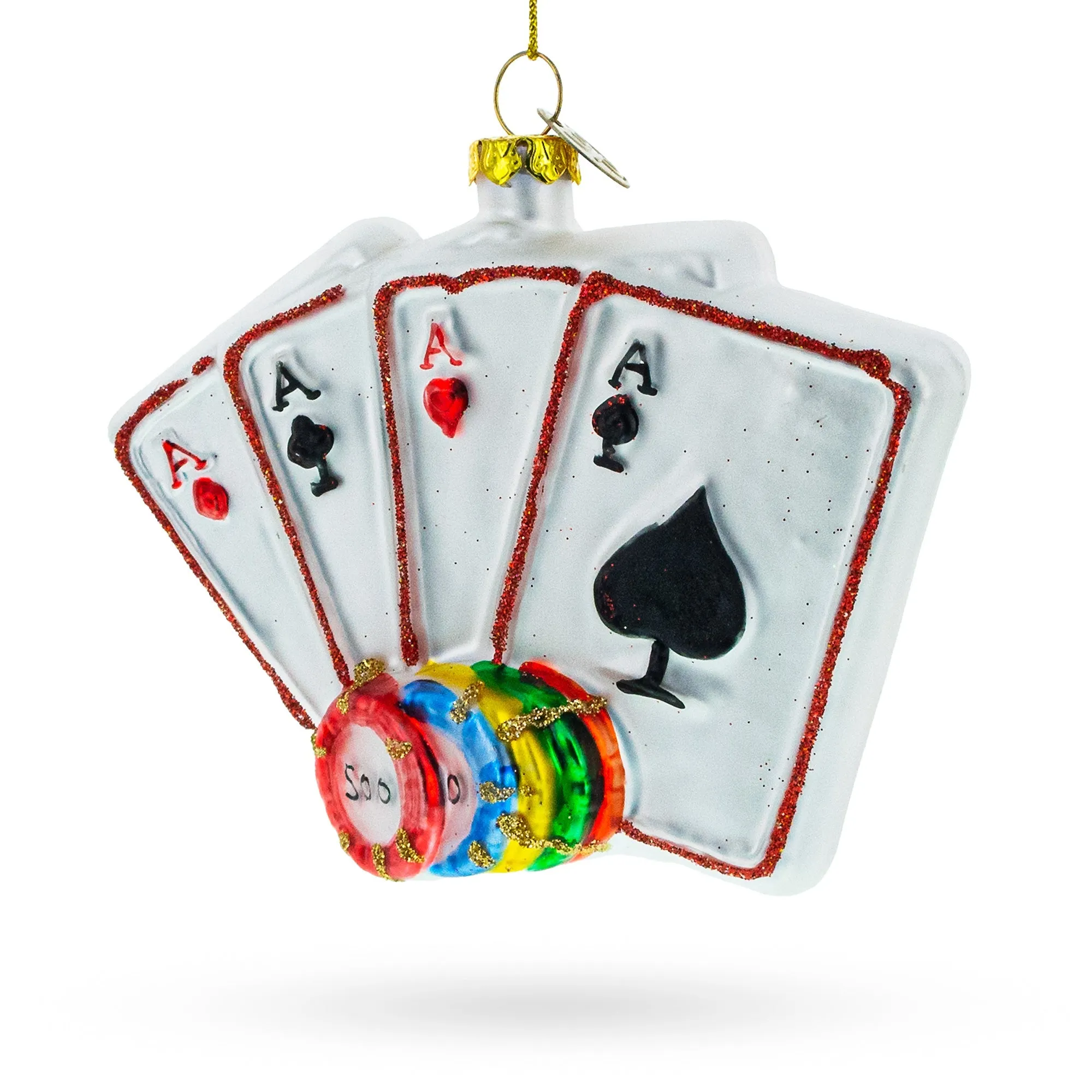 Gaming Fun: Casino Chips And Playing Cards - Blown Glass Christmas Ornament