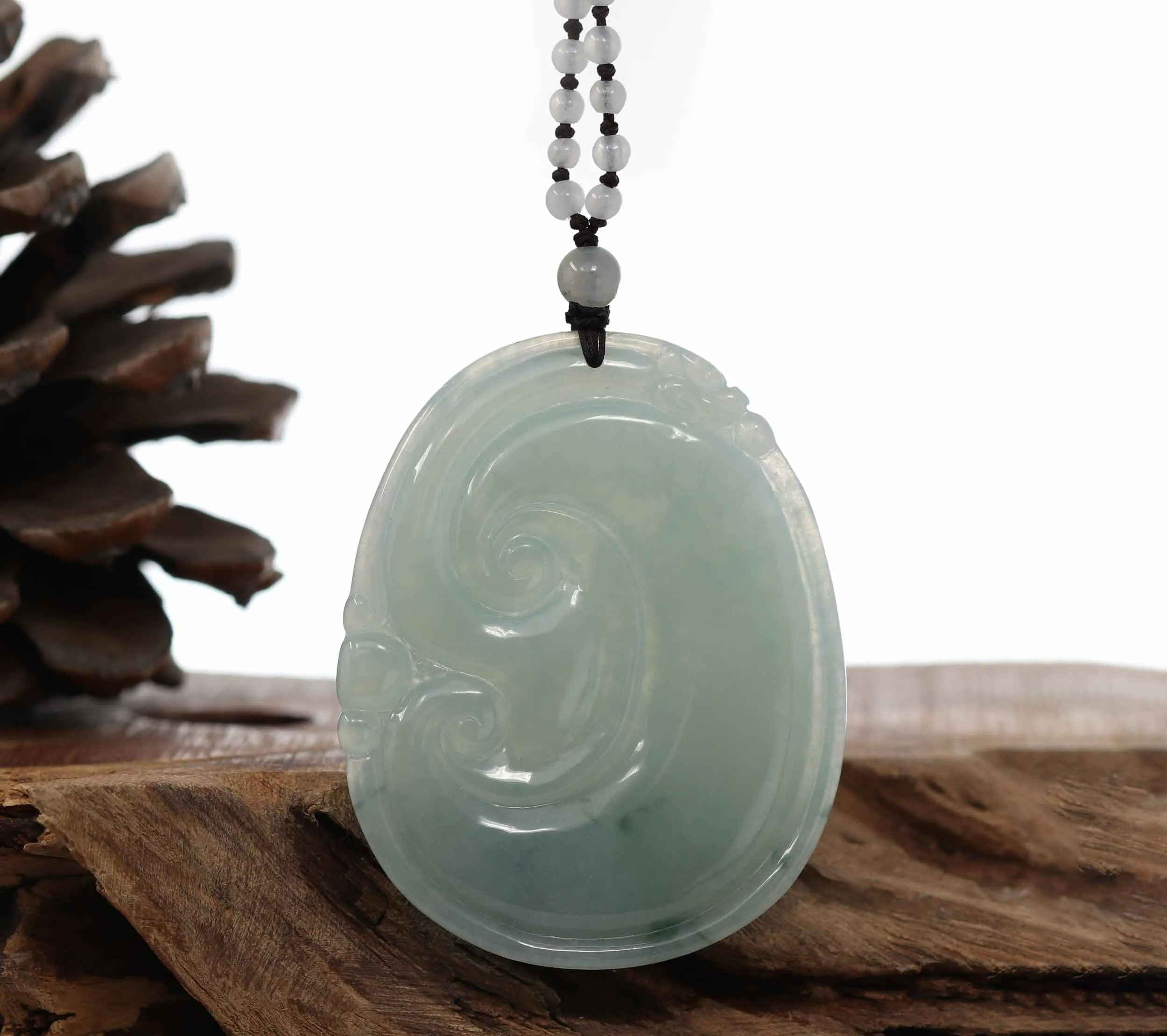 Genuine Blue Green Jadeite Jade RuYi Pendant Necklace With Real Jadeite jade Beads Necklace