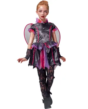 Girls Vampire Costume Gothic Evil Countess Dress Halloween Bat Wing