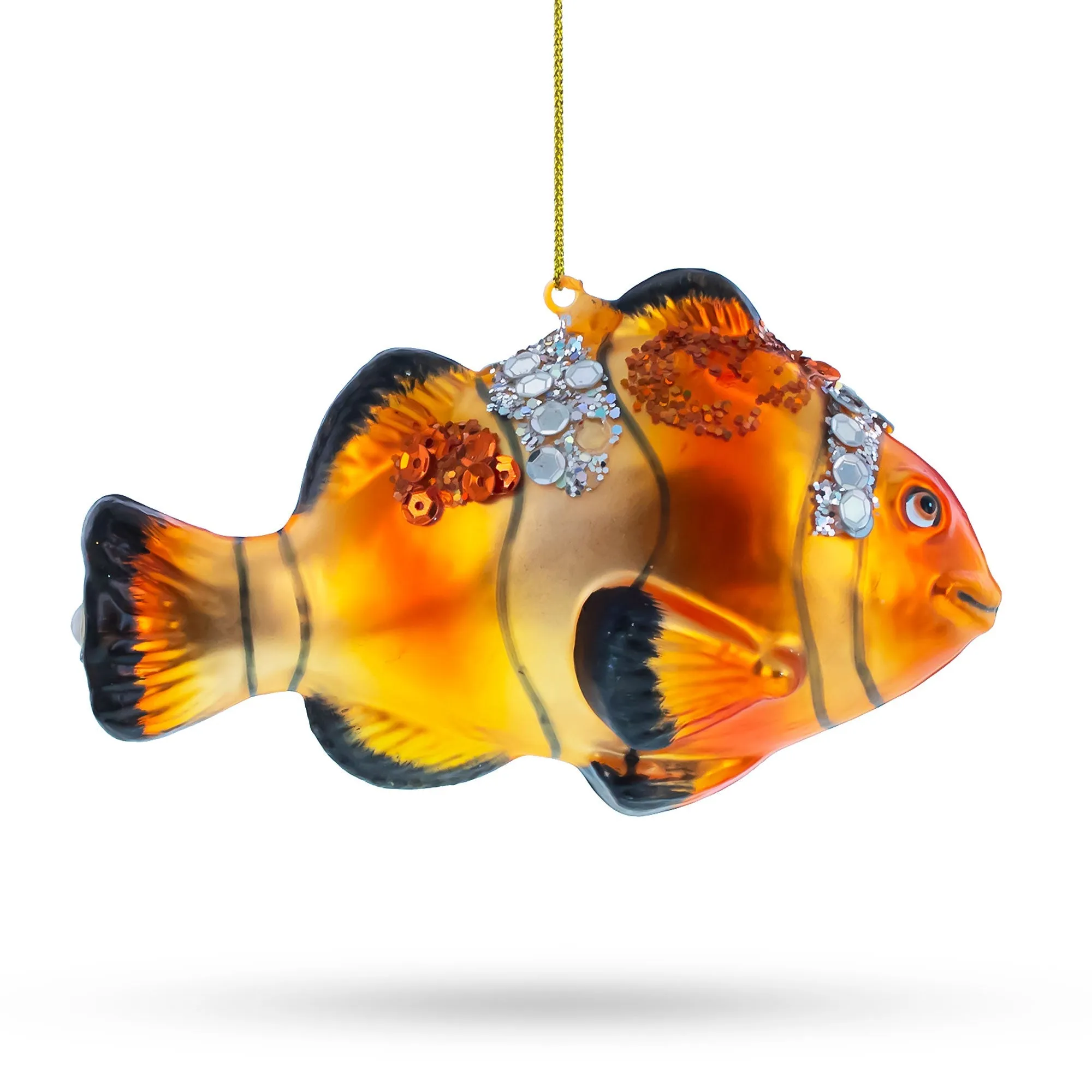 Glittering Nemo: Clownfish In Sparkle - Blown Glass Christmas Ornament