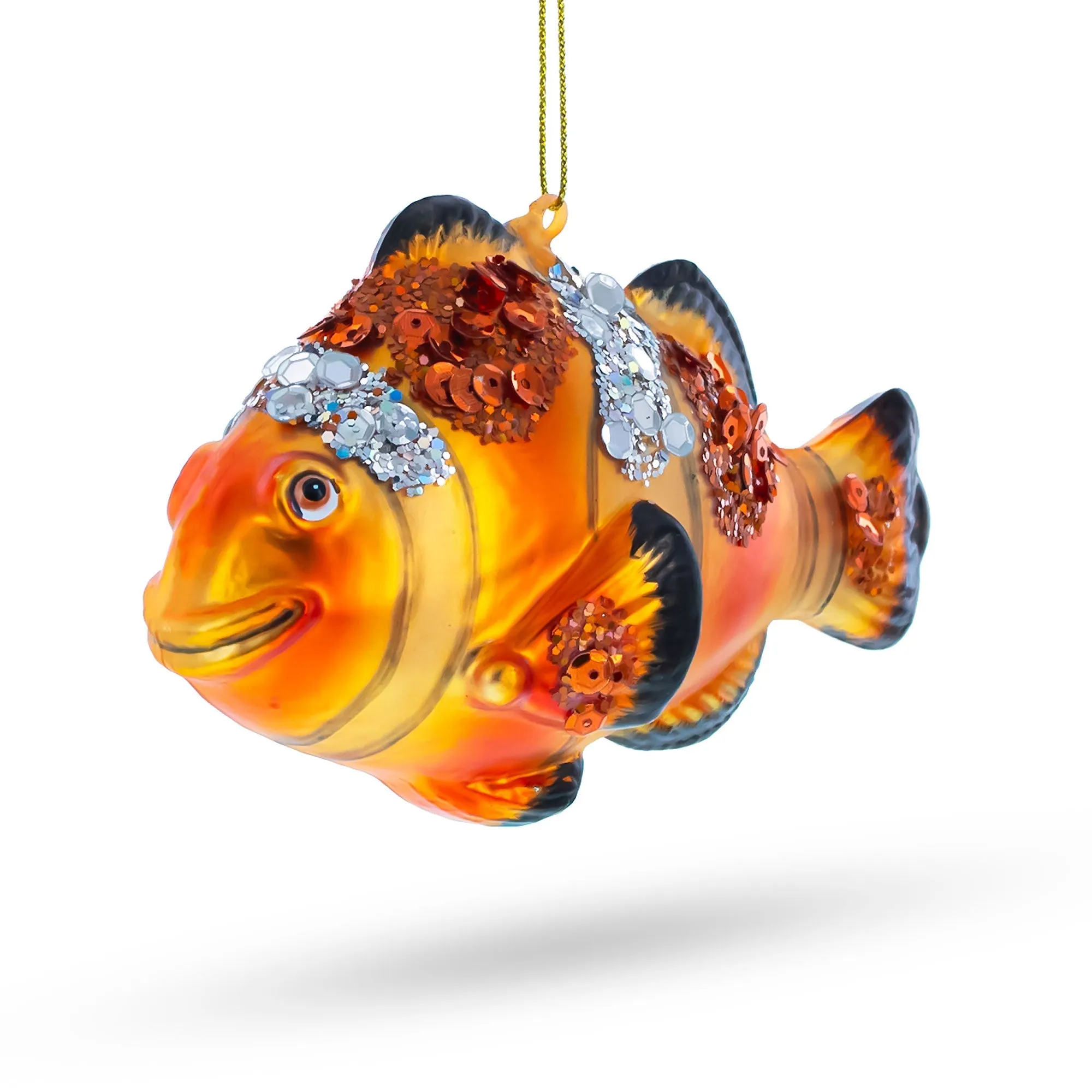 Glittering Nemo: Clownfish In Sparkle - Blown Glass Christmas Ornament