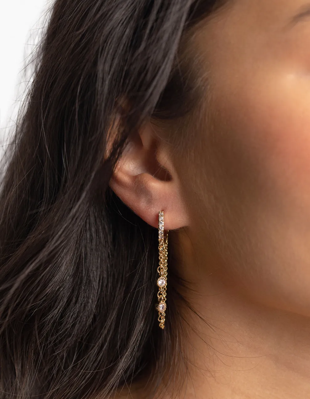 Gold Plated Huggie Hoop Earrings with Diamante