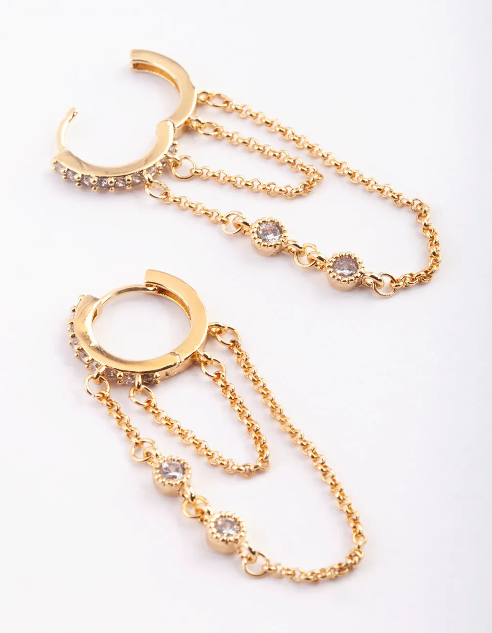 Gold Plated Huggie Hoop Earrings with Diamante