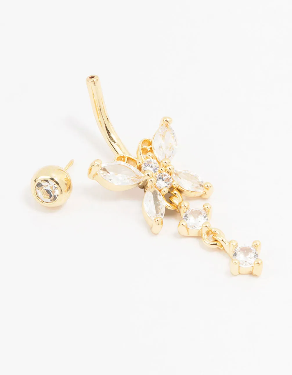 Gold Plated Surgical Steel Butterfly Crystal Belly Bar