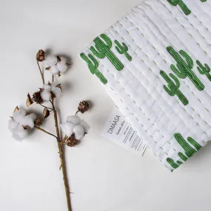 Green Cactus Mulmul Cotton Soft Baby Blankets