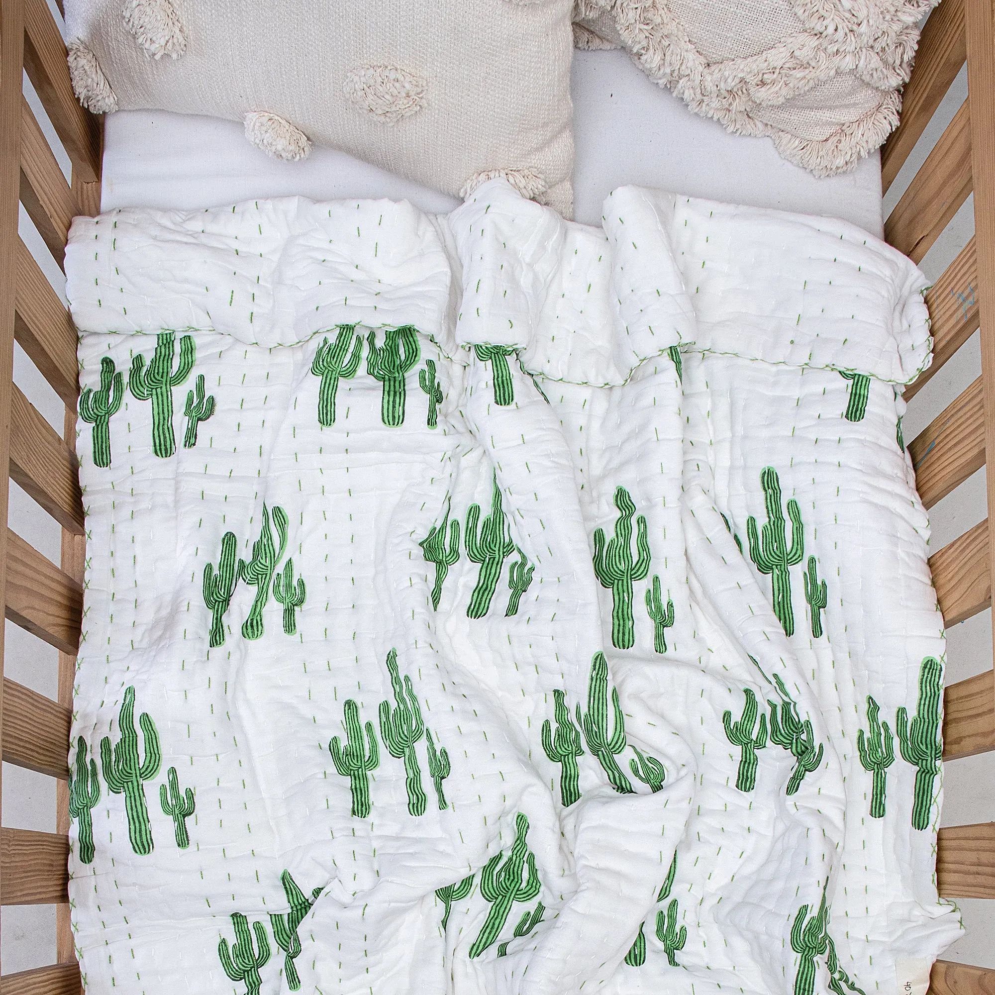 Green Cactus Mulmul Cotton Soft Baby Blankets