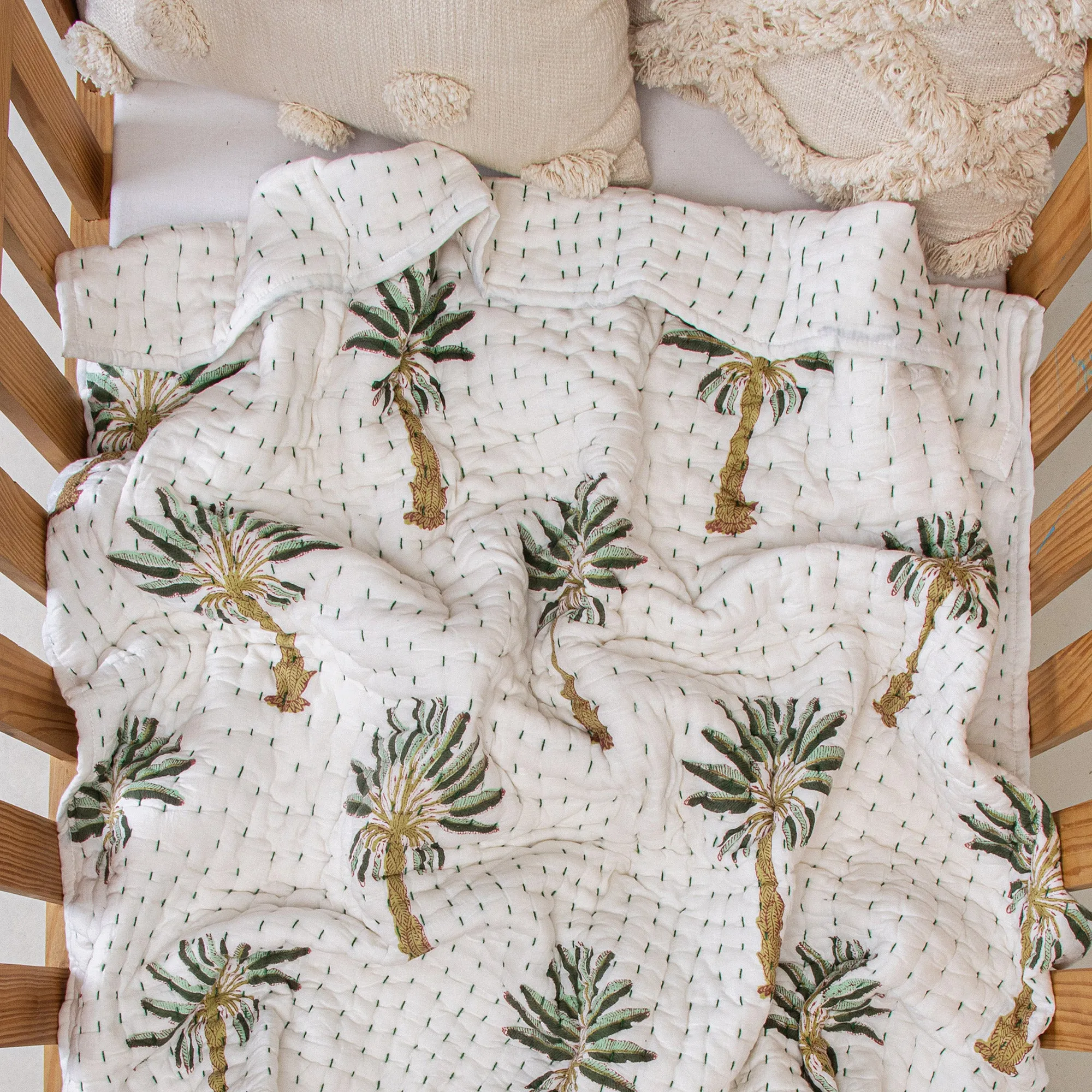 Green Palm Tree Mulmul Cotton Baby Quilt Blanket