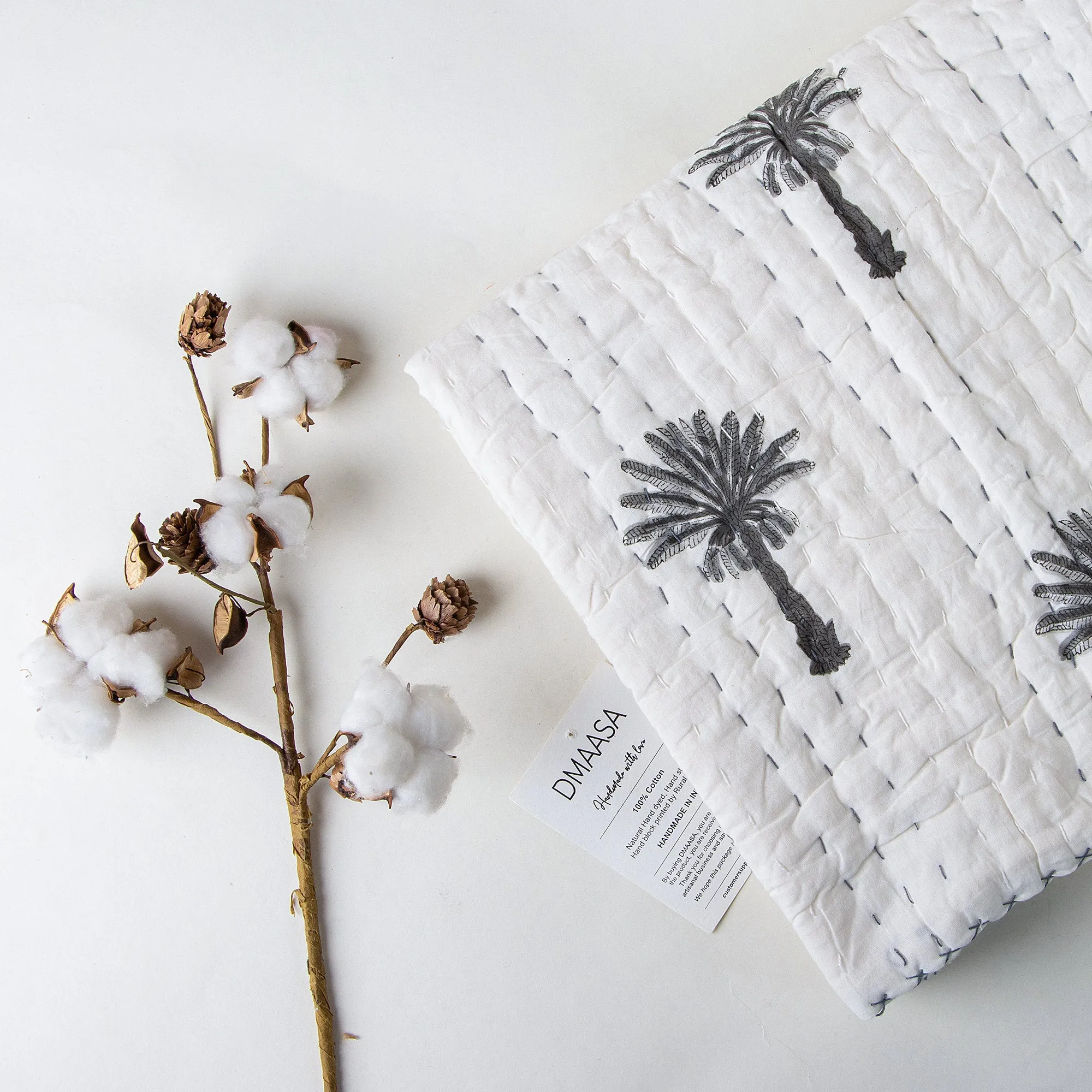 Grey Palm Tree Mulmul Soft Cotton Muslin Baby Blankets