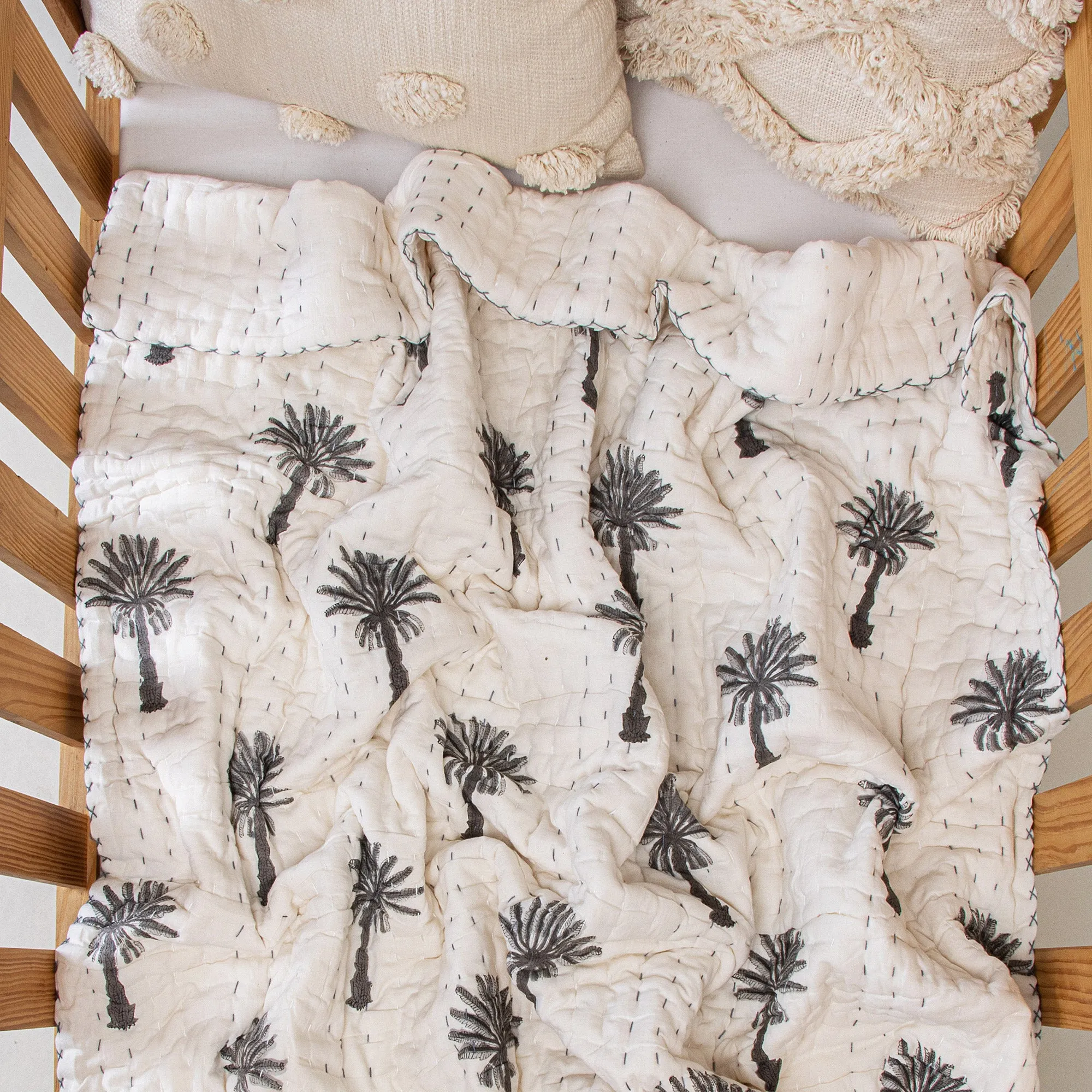 Grey Palm Tree Mulmul Soft Cotton Muslin Baby Blankets