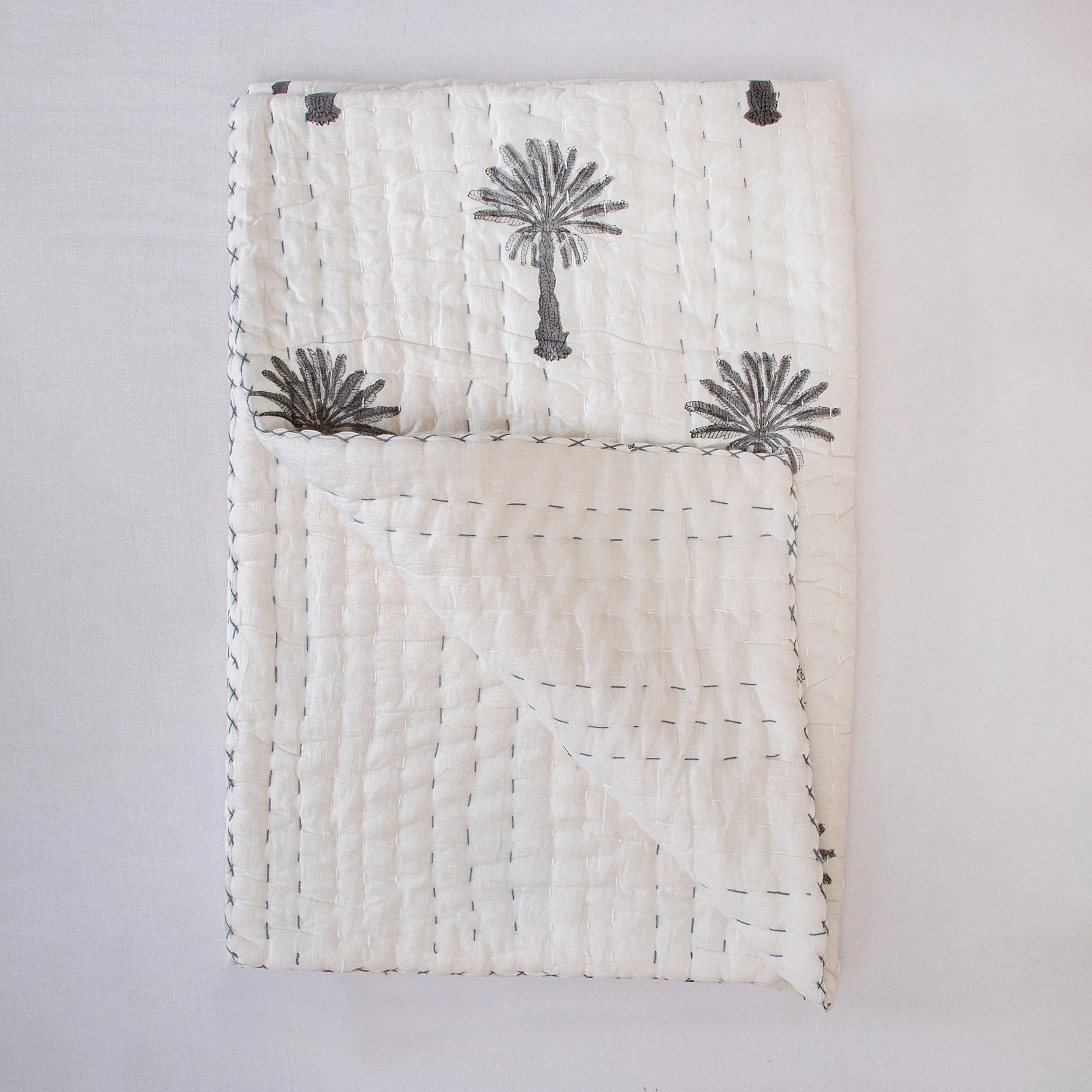 Grey Palm Tree Mulmul Soft Cotton Muslin Baby Blankets