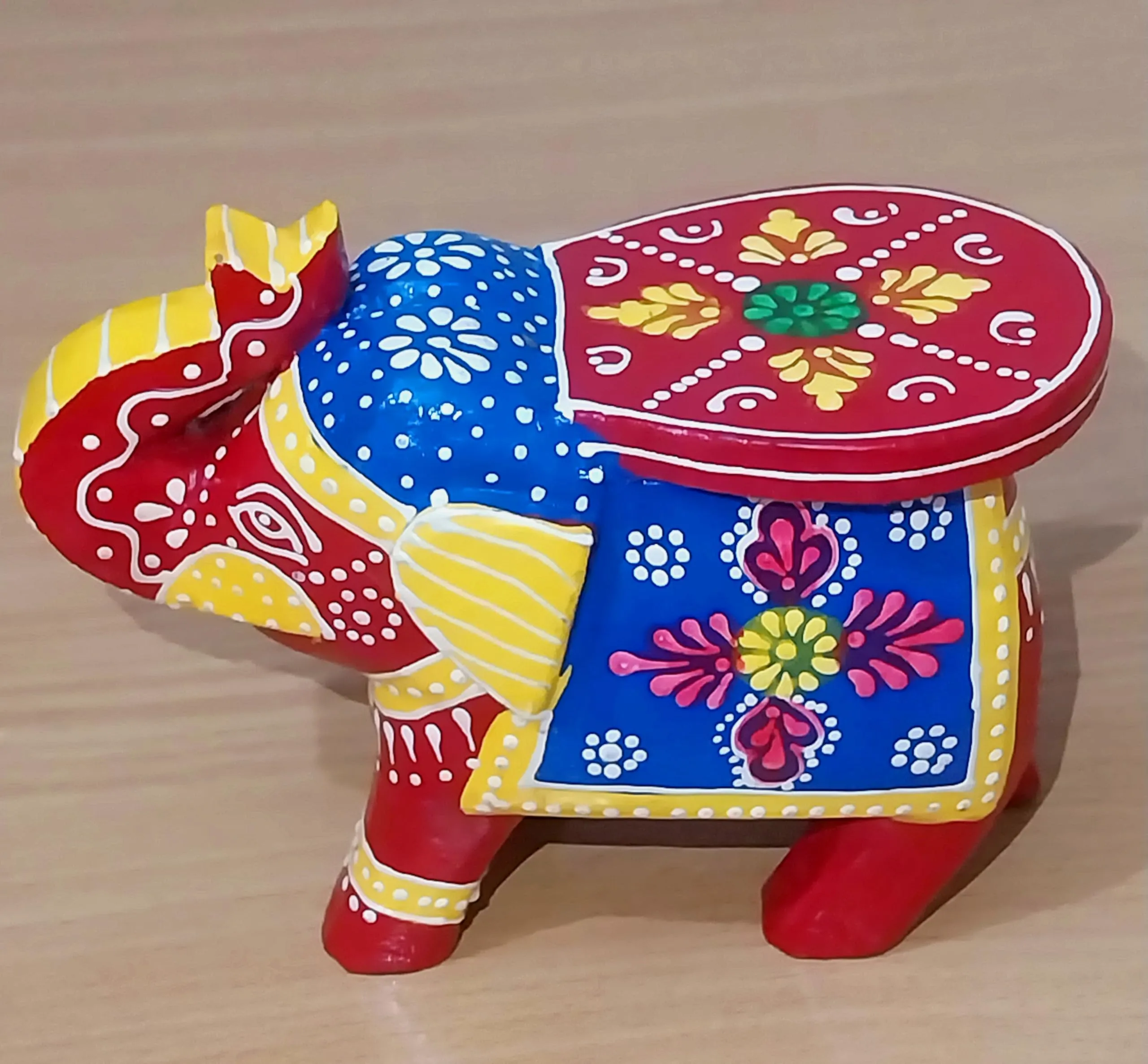 Hand-Painted Decorative Wooden Elephant Showpiece | Ideal for Home Decor & Gifting | Perfect for Living Room, Bedroom, Office (Red)