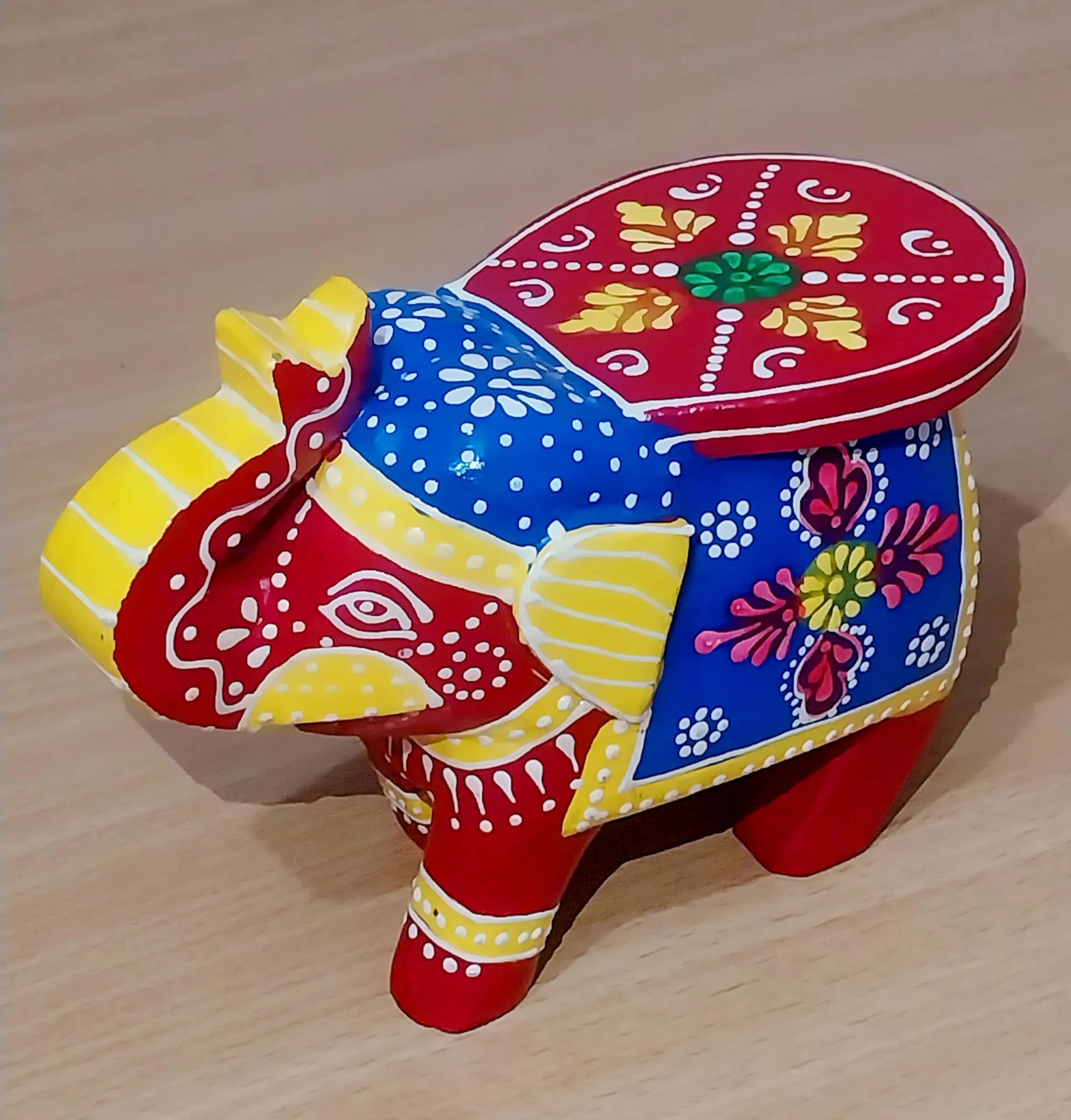 Hand-Painted Decorative Wooden Elephant Showpiece | Ideal for Home Decor & Gifting | Perfect for Living Room, Bedroom, Office (Red)