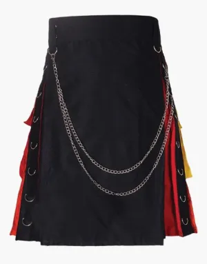 HYBRID BLACK RAINBOW KILT WITH CLASSY CHAIN AND POCKETS