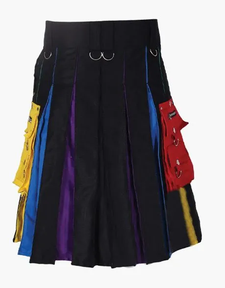 HYBRID BLACK RAINBOW KILT WITH CLASSY CHAIN AND POCKETS