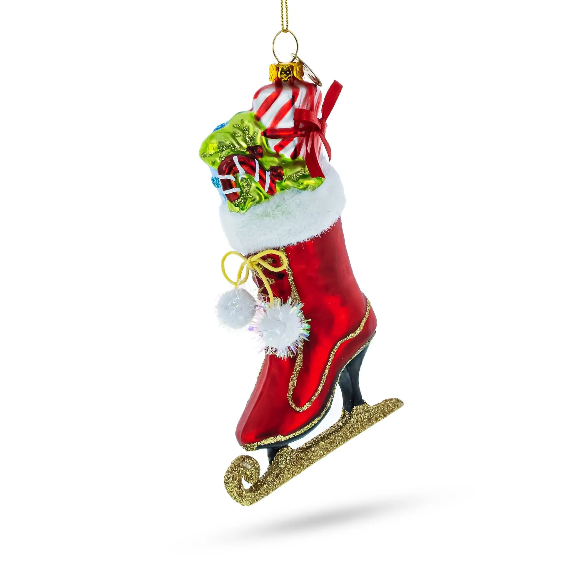 Ice Skate Boot Filled With Gifts - Festive Blown Glass Christmas Ornament