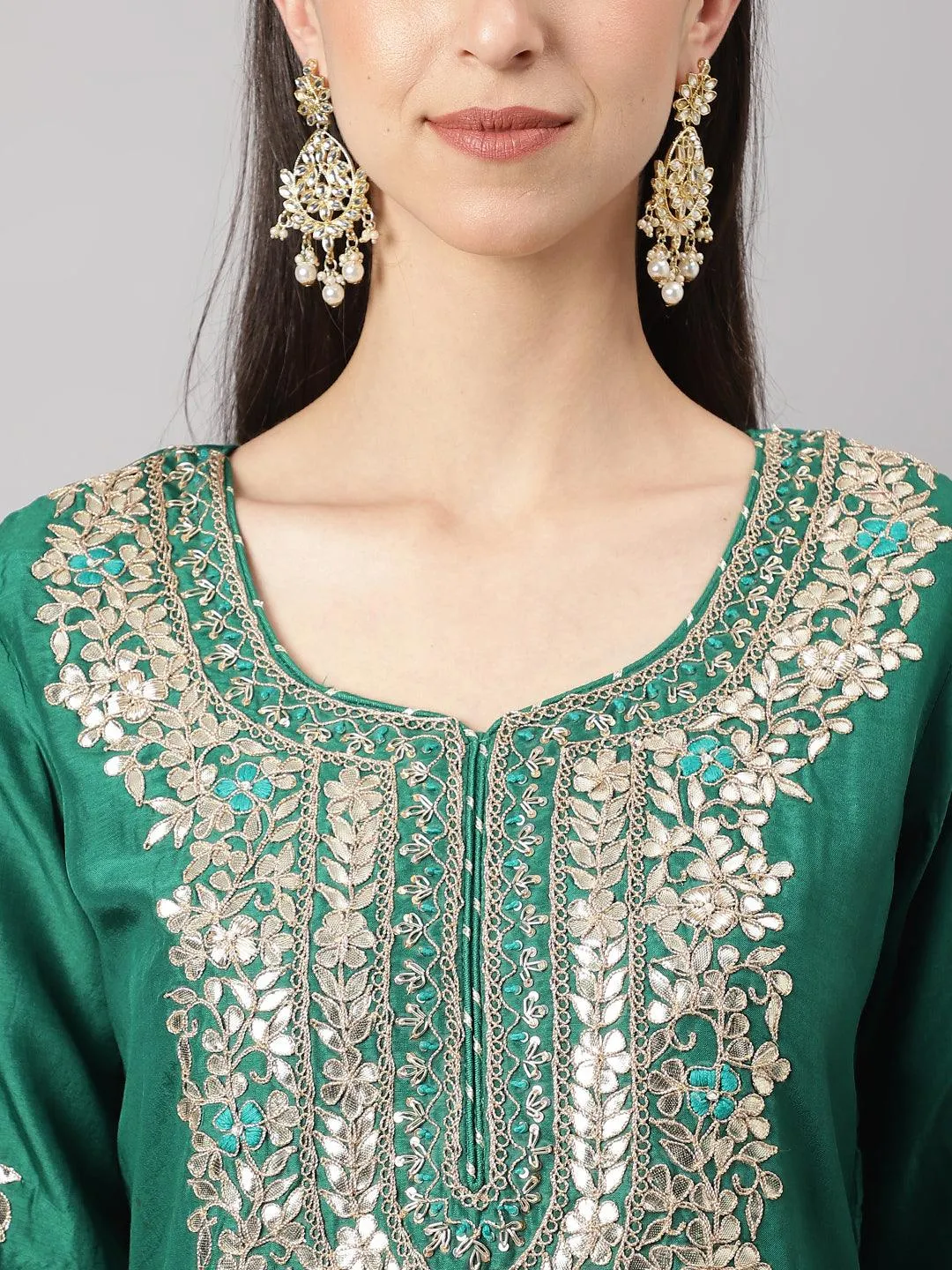 Jashvi Green uppada silk Hand embroidery Kurta Sharara with Organza dupatta