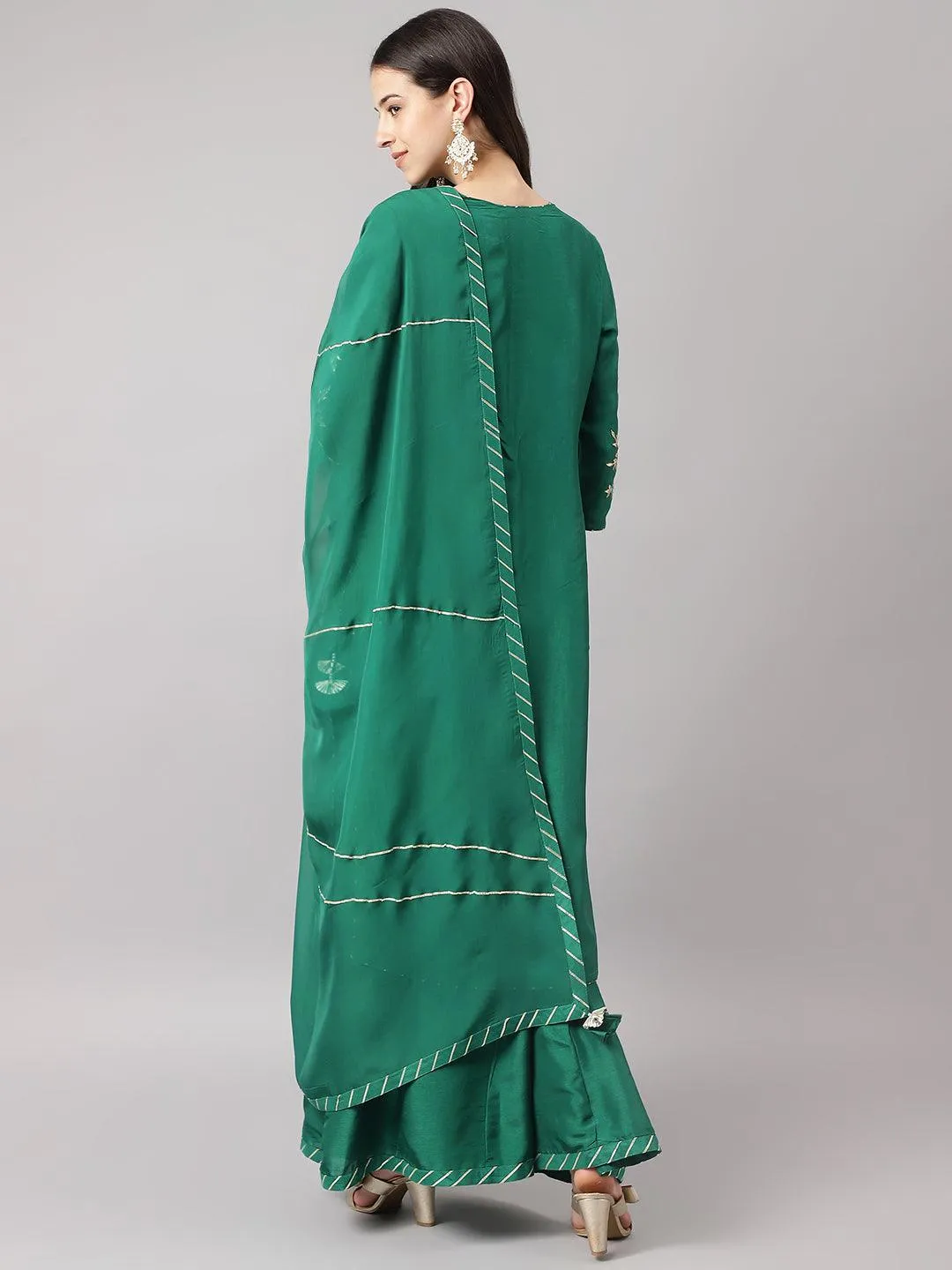 Jashvi Green uppada silk Hand embroidery Kurta Sharara with Organza dupatta