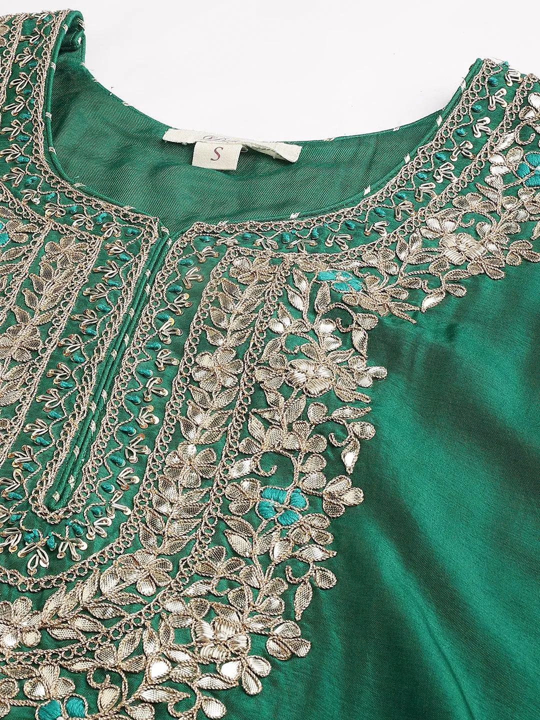 Jashvi Green uppada silk Hand embroidery Kurta Sharara with Organza dupatta