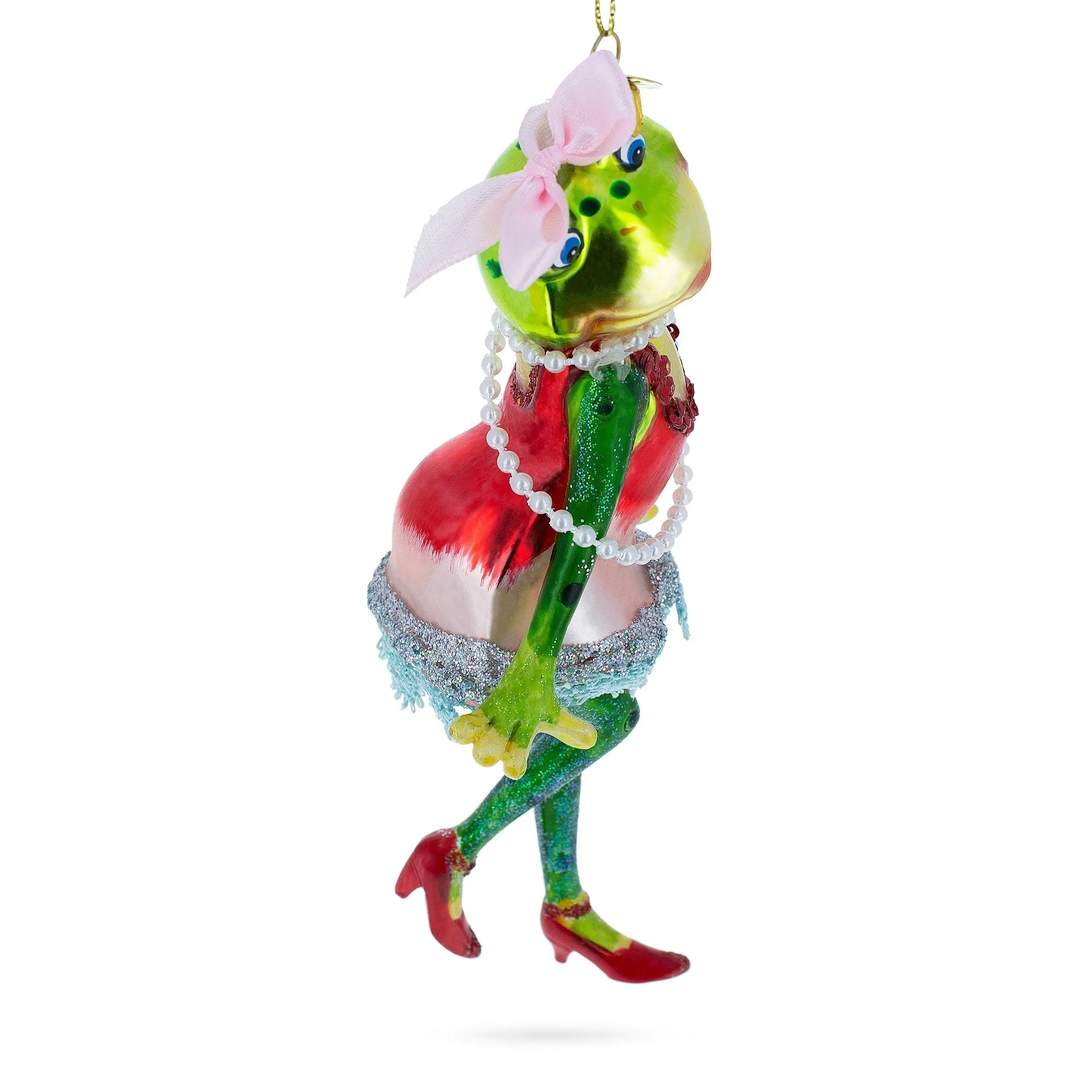 Joyful Frog In Dress Dancing - Blown Glass Christmas Ornament