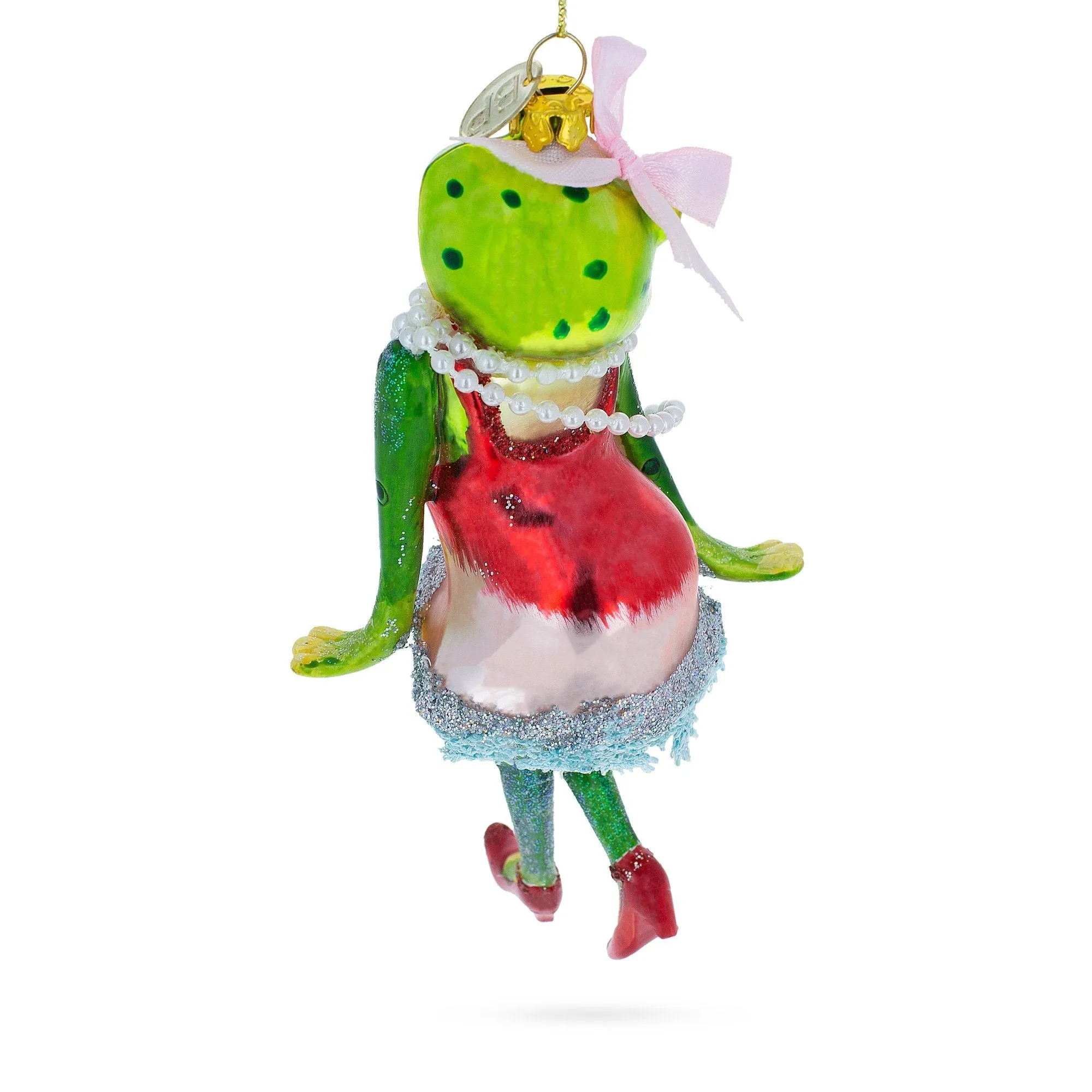 Joyful Frog In Dress Dancing - Blown Glass Christmas Ornament