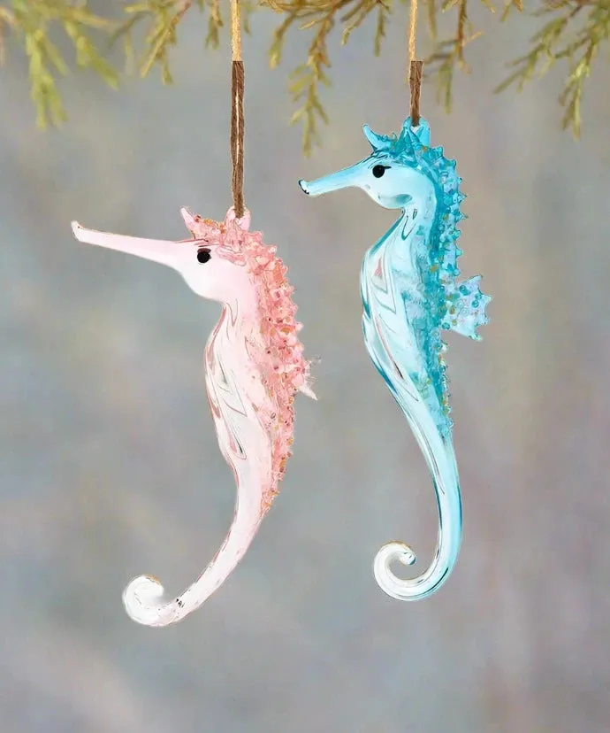 Kurt S. Adler Glass Pink Or Blue Seahorse Ornament