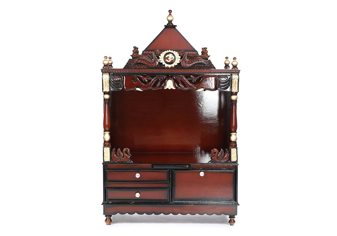 Large Designer Teak Wood Brown Mandir