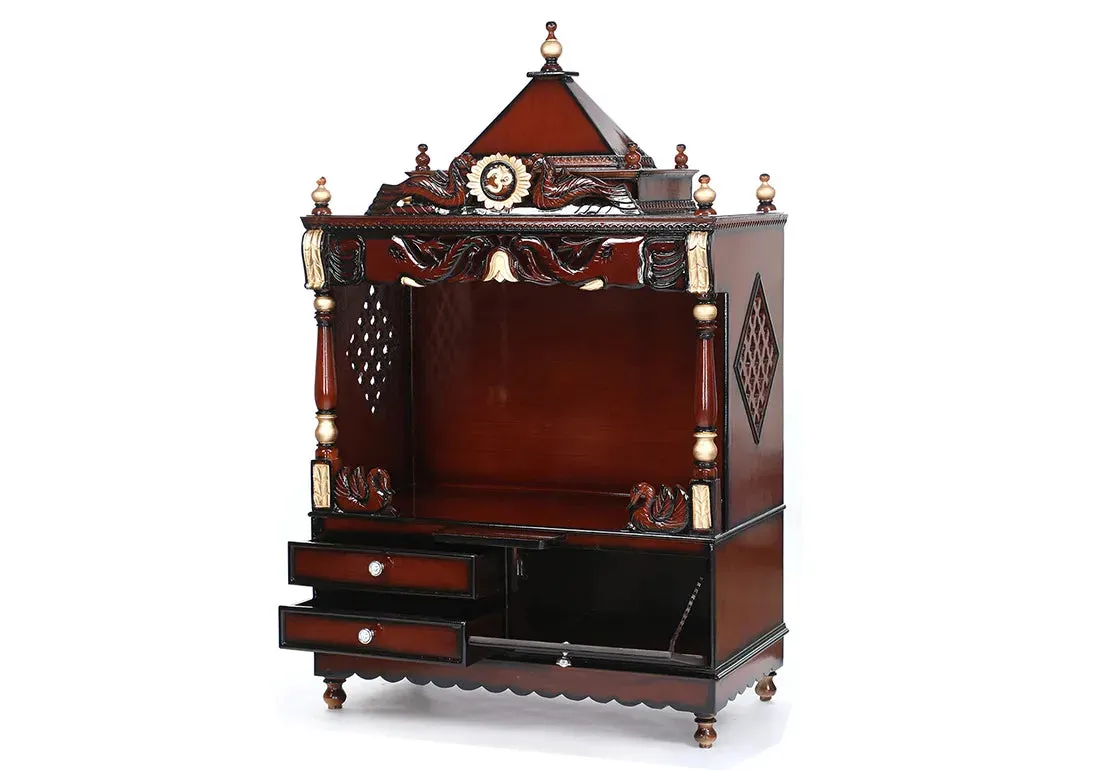 Large Designer Teak Wood Brown Mandir