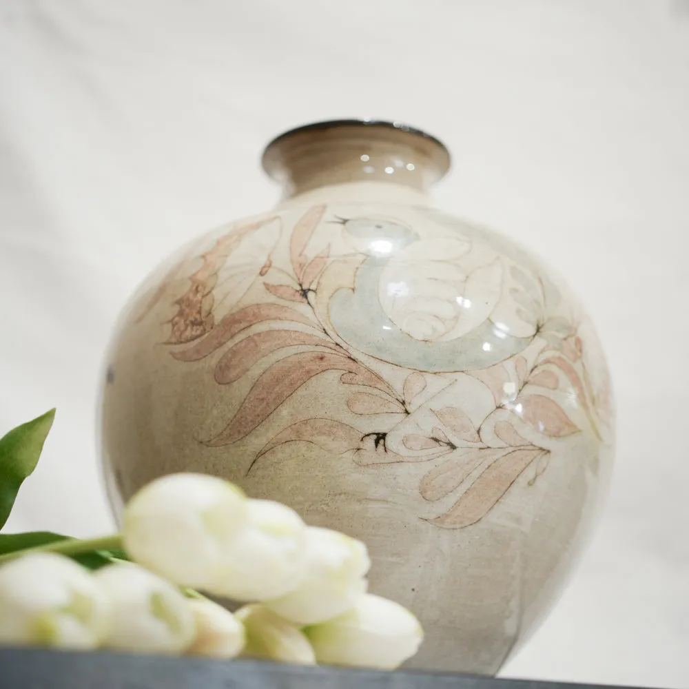 Large Vase w/ Bird & Floral Motifs by Michel Bailly - 1970s 13½"