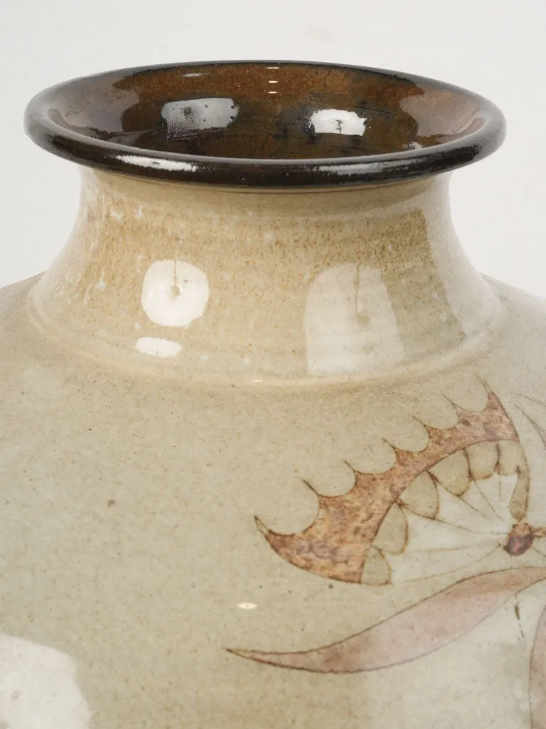 Large Vase w/ Bird & Floral Motifs by Michel Bailly - 1970s 13½"