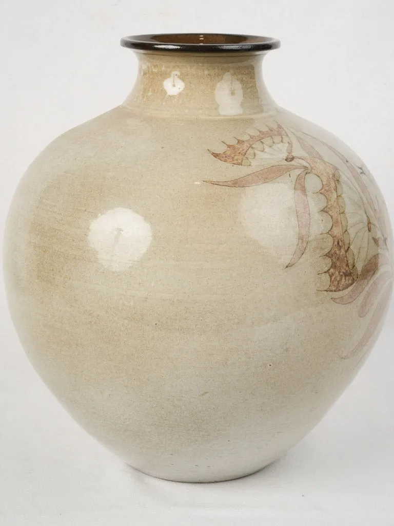 Large Vase w/ Bird & Floral Motifs by Michel Bailly - 1970s 13½"