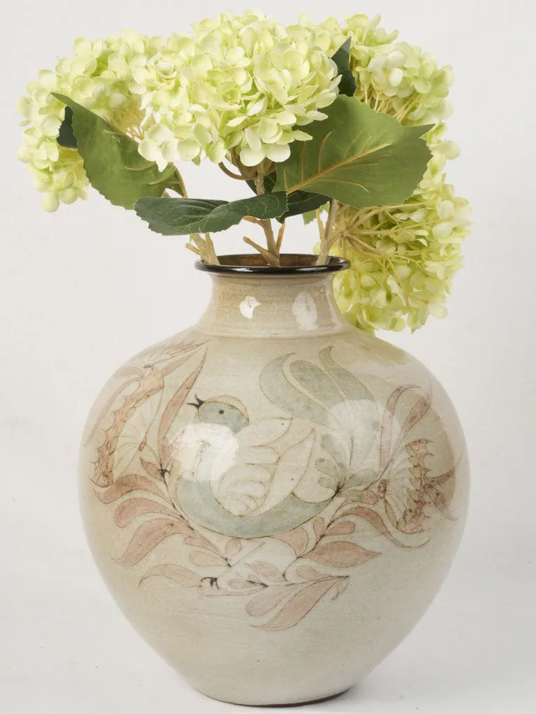 Large Vase w/ Bird & Floral Motifs by Michel Bailly - 1970s 13½"