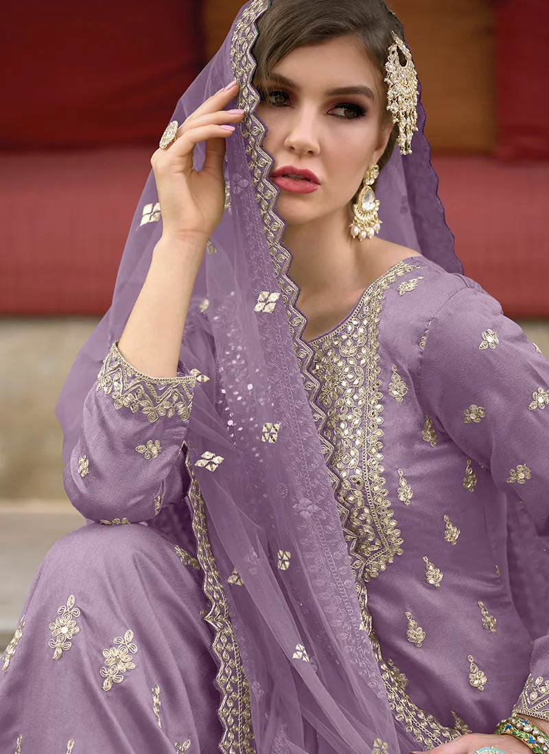 Lavender Embroidery Festive Sharara Style Suit