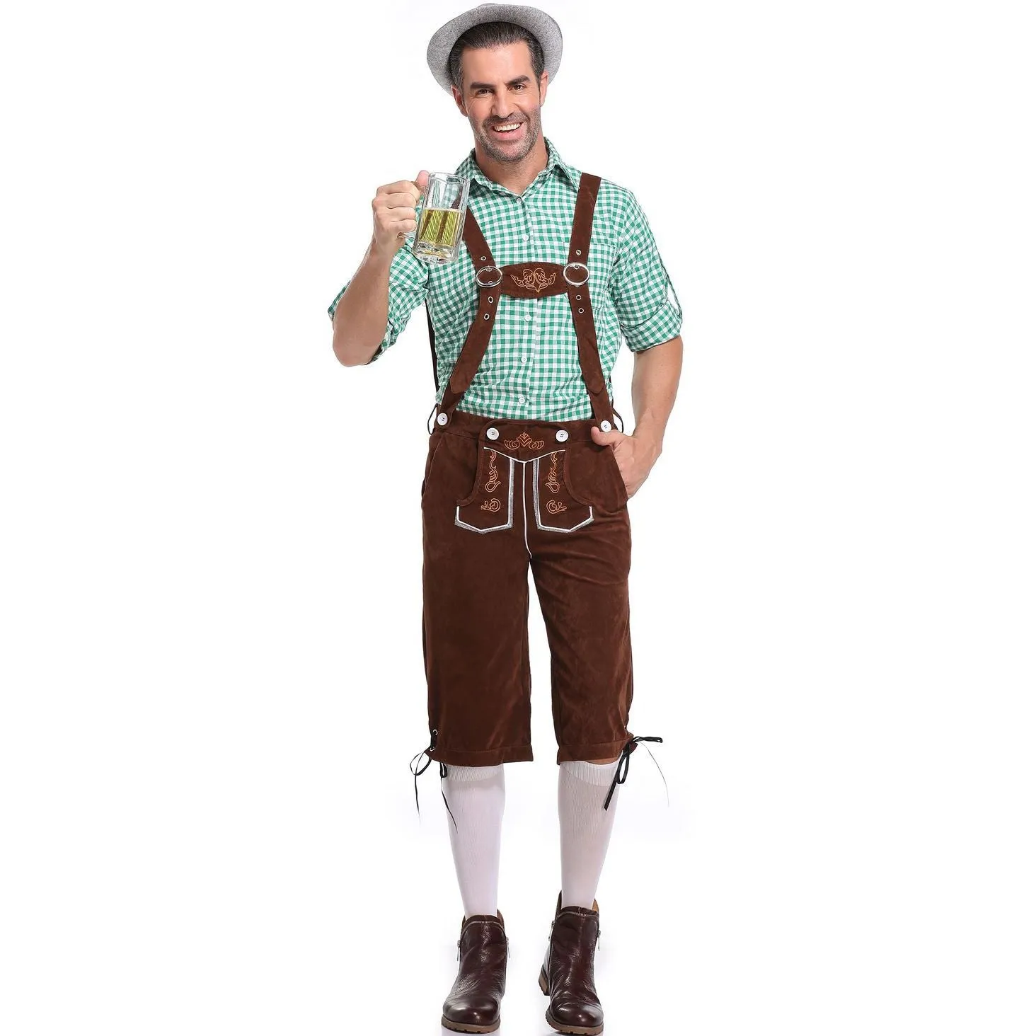 Lederhosen Men German Bavarian Oktoberfest Leather Trousers Costume