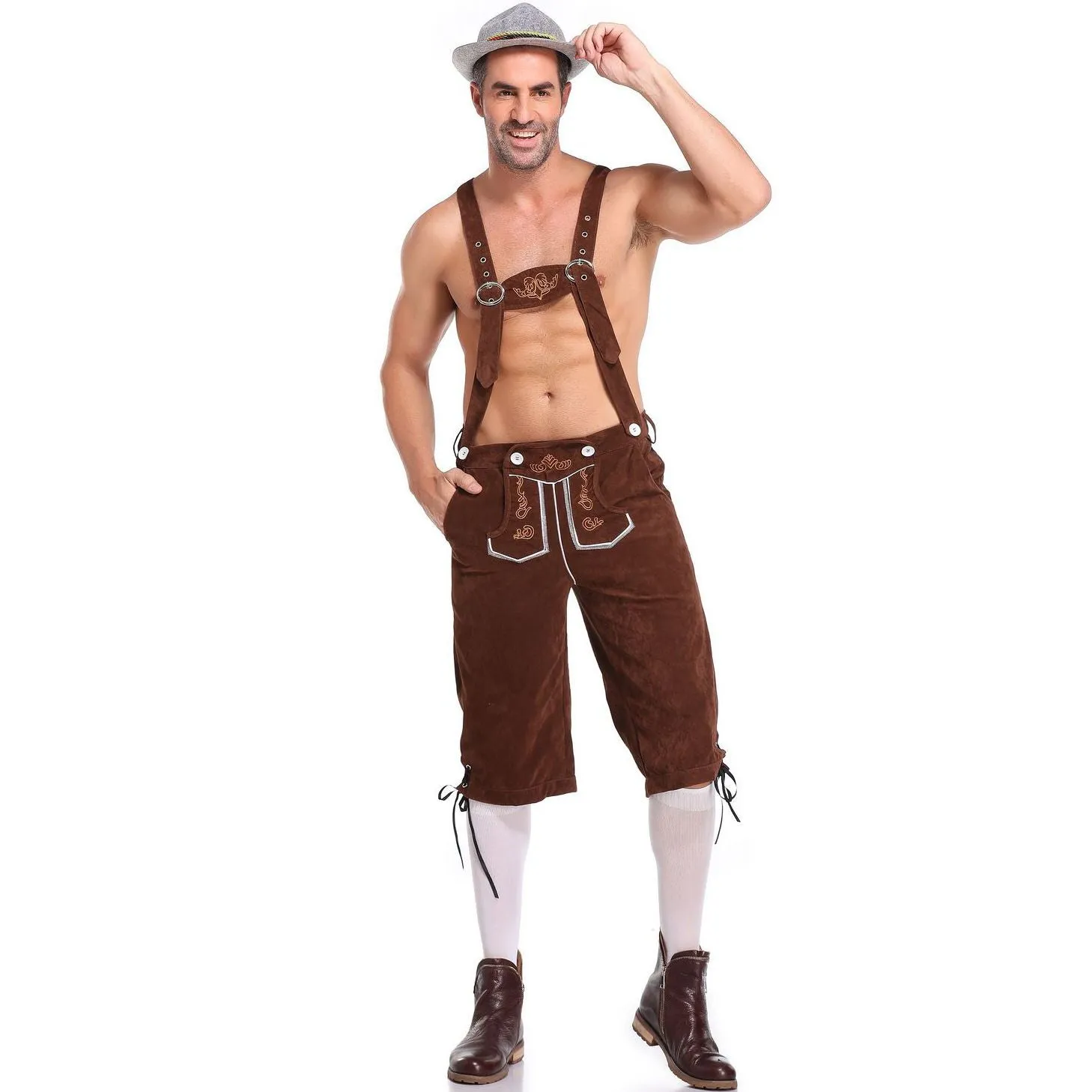 Lederhosen Men German Bavarian Oktoberfest Leather Trousers Costume