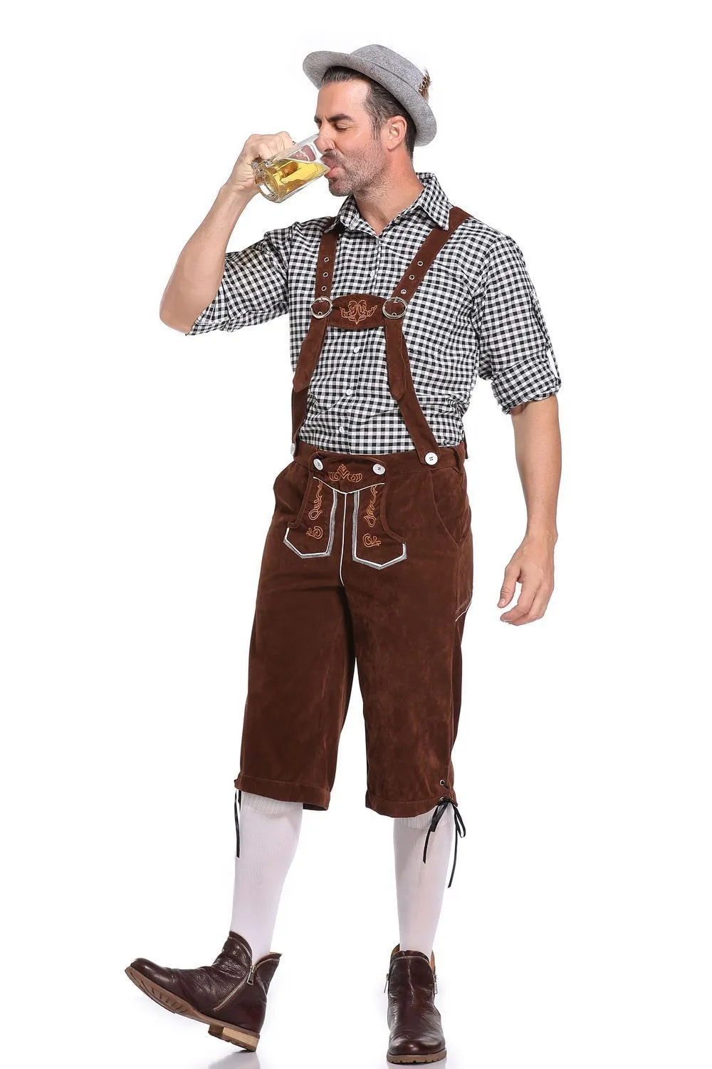 Lederhosen Men German Bavarian Oktoberfest Leather Trousers Costume