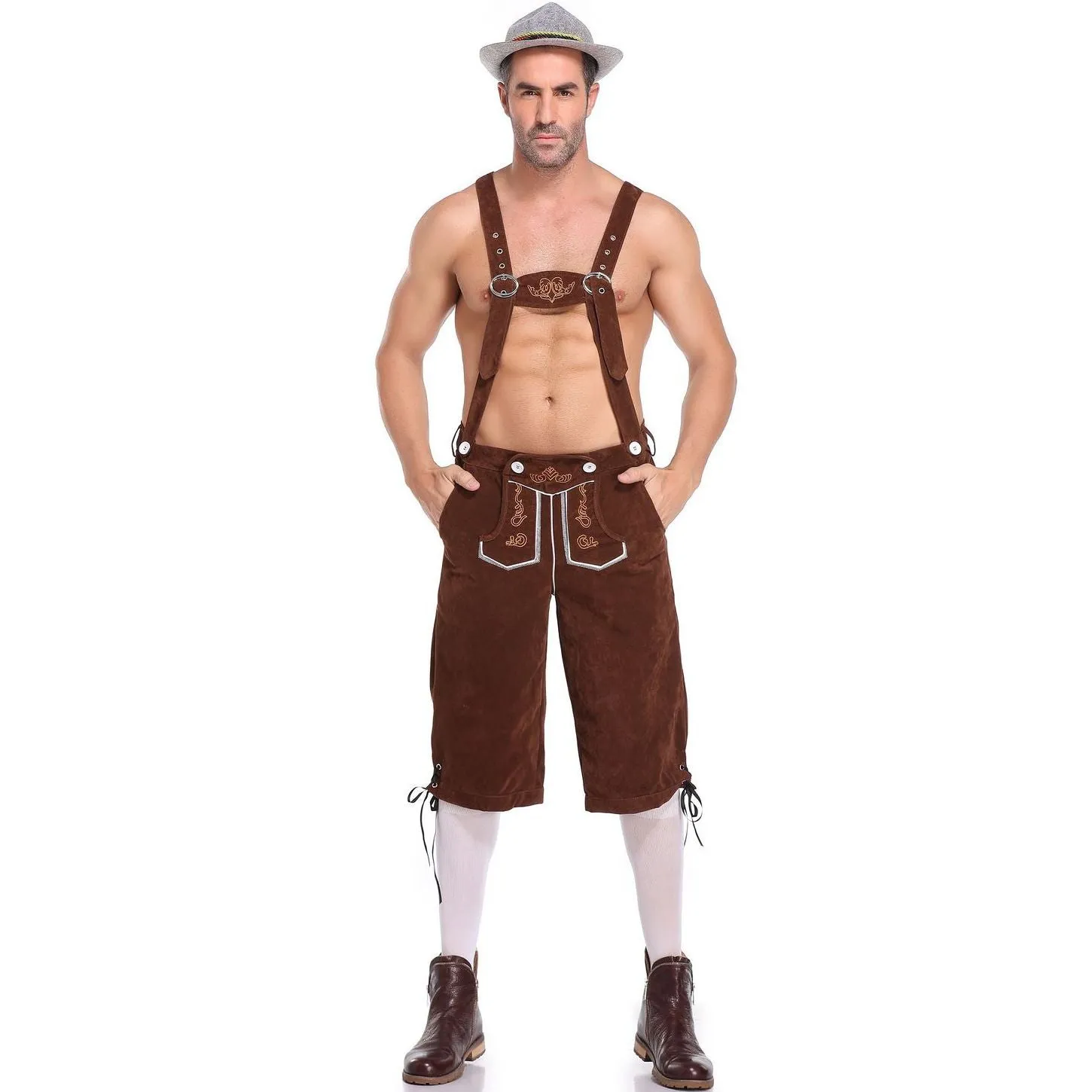 Lederhosen Men German Bavarian Oktoberfest Leather Trousers Costume