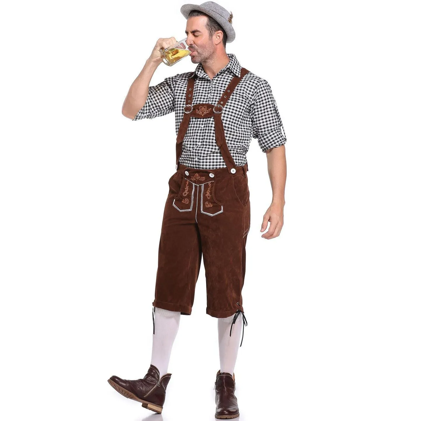 Lederhosen Men German Bavarian Oktoberfest Leather Trousers Costume