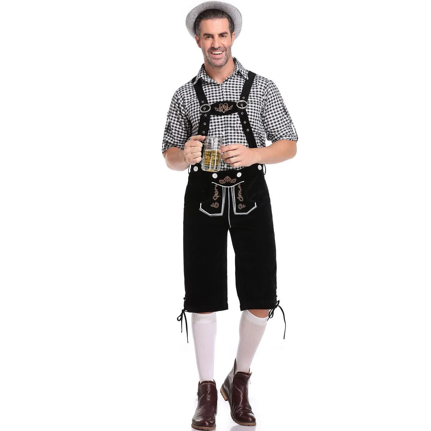 Lederhosen Men German Bavarian Oktoberfest Leather Trousers Costume