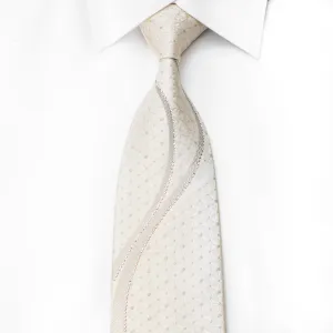 MCM Men's Crystal Tie Waves On White Silk Sparkling With Rhinestones