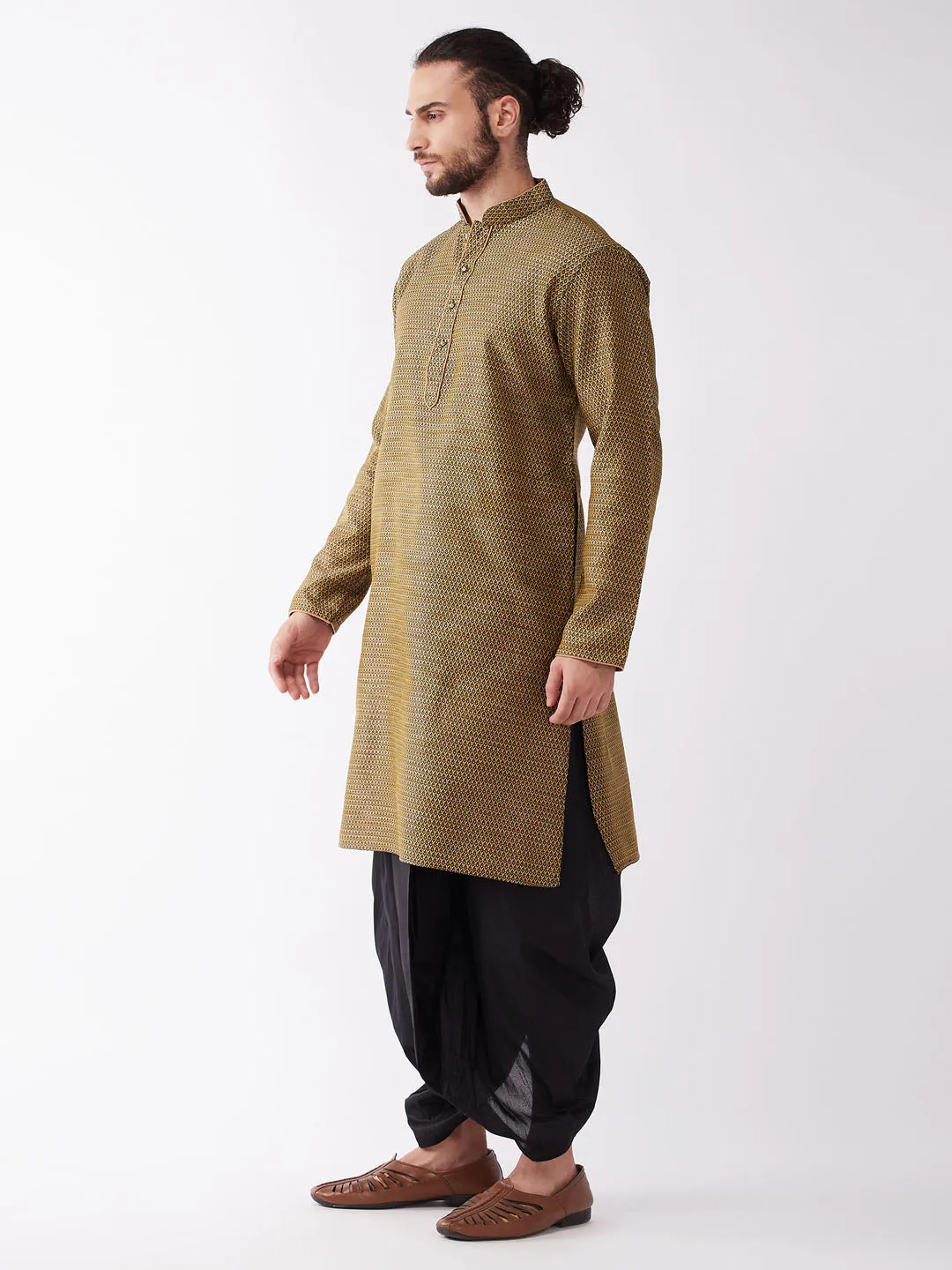 Men's Black Silk Blend Kurta And Dhoti Set - Vastramay