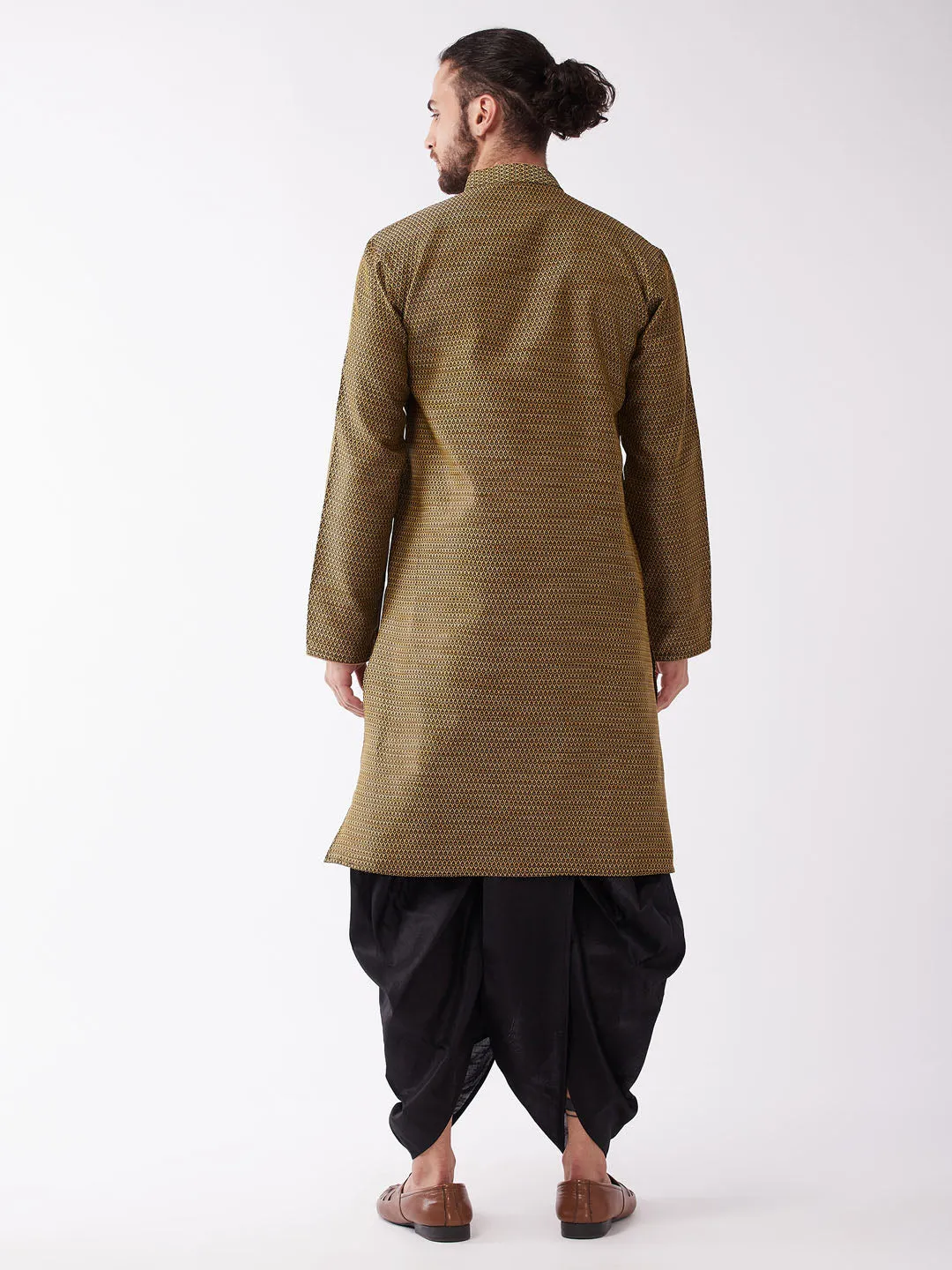 Men's Black Silk Blend Kurta And Dhoti Set - Vastramay