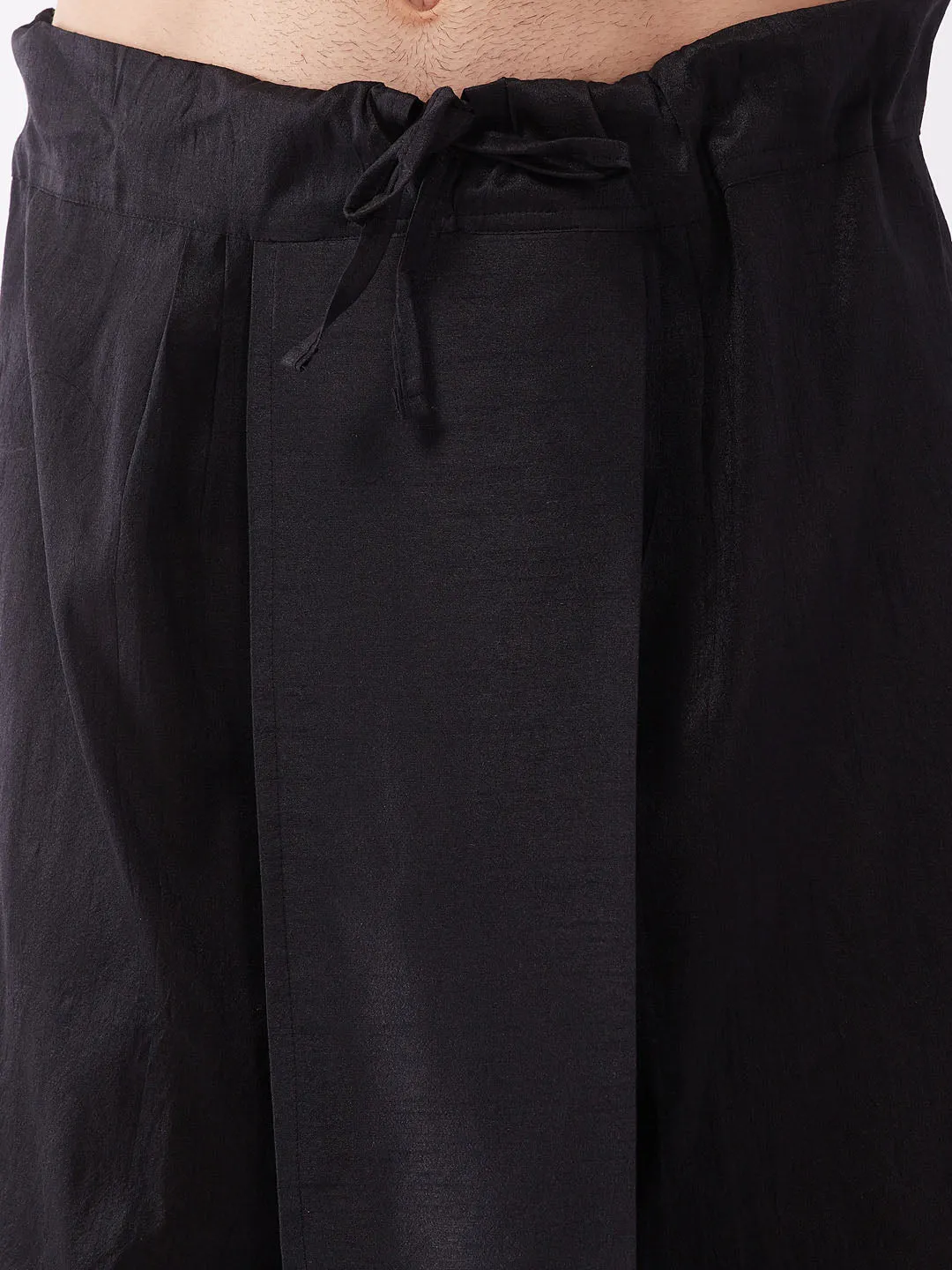 Men's Black Silk Blend Kurta And Dhoti Set - Vastramay